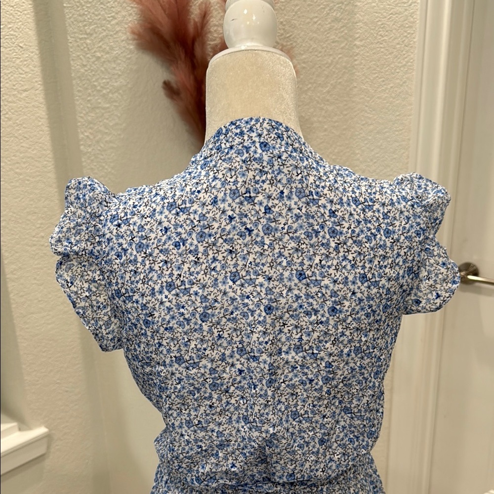 Draper James Blue and White Tiered Ruffled sleeve Tie Waist Maxi Dress Size XL - Picture 9 of 10